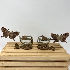 Metal Butterfly and Leaf Votive/Tealight Candle Holders ~ Set of 2